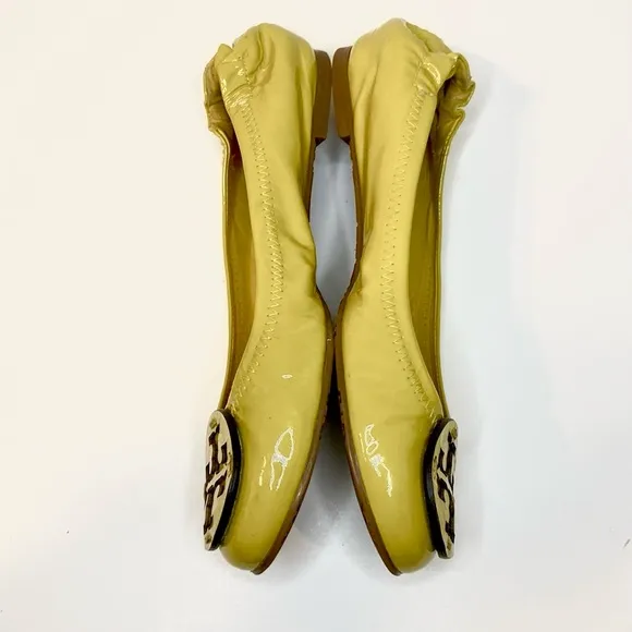 Tory Burch Reva Neon Yellow Patent Leather Flats Size 6