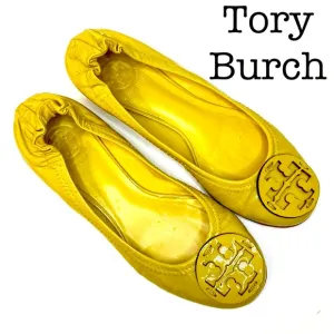 Tory Burch Reva Neon Yellow Patent Leather Flats Size 6