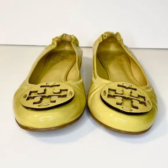 Tory Burch Reva Neon Yellow Patent Leather Flats Size 6
