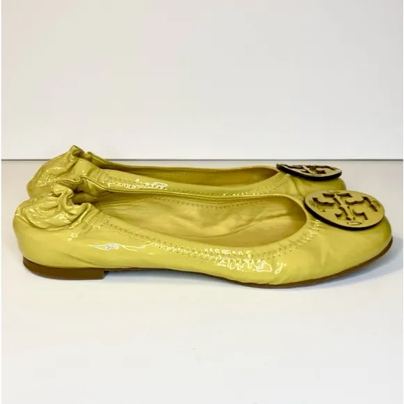 Tory Burch Reva Neon Yellow Patent Leather Flats Size 6
