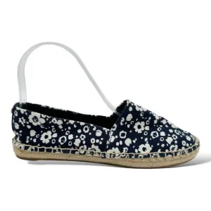 Tory Burch Risa Navy Blue Floral Print Slip-On Flat Espadrilles Sz 6M