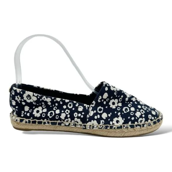 Tory Burch Risa Navy Blue Floral Print Slip-On Flat Espadrilles Sz 6M