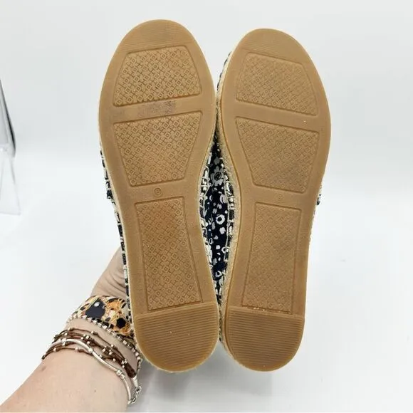 Tory Burch Risa Navy Blue Floral Print Slip-On Flat Espadrilles Sz 6M