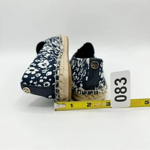 Tory Burch Risa Navy Blue Floral Print Slip-On Flat Espadrilles Sz 6M