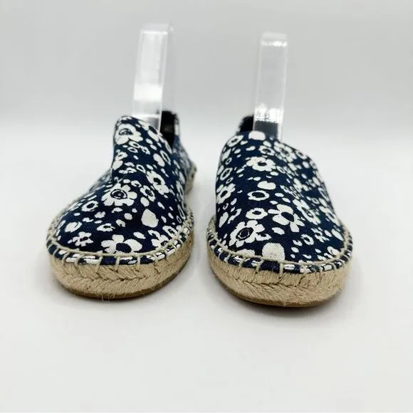 Tory Burch Risa Navy Blue Floral Print Slip-On Flat Espadrilles Sz 6M