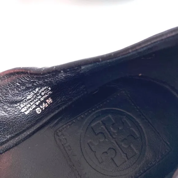 Tory Burch Royal Ambrose Ballet Flats Black Leather Gold Logo 8.5