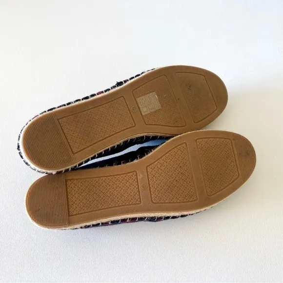 Tory Burch Shoe Espadrille Flat Plaid Check Wool Leather Holiday Blue Red 7.5