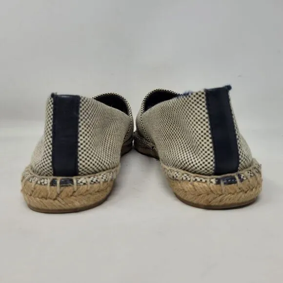 Tory Burch Shoes 8M Blue Leather Tan Color Block Flat Canvas Espadrilles Slip On