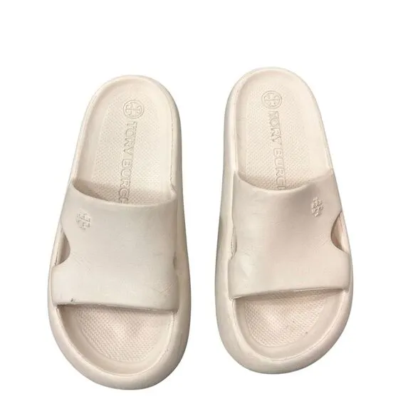 Tory Burch Shower Slides Sandals 5 French Pearl Beige Cream Foam Pool Slip On