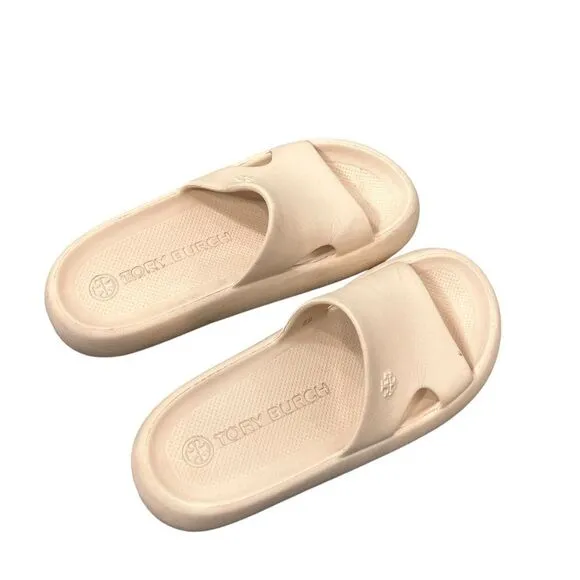 Tory Burch Shower Slides Sandals 5 French Pearl Beige Cream Foam Pool Slip On