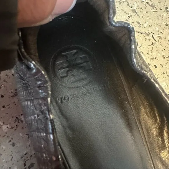 Tory Burch Slip-On Leather Snakeskin Print Reva Ballet Flats Womens Gray Sz 9.5