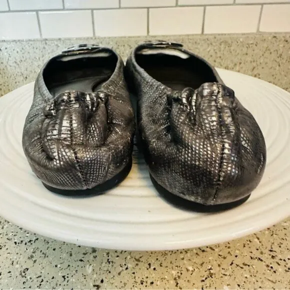 Tory Burch Slip-On Leather Snakeskin Print Reva Ballet Flats Womens Gray Sz 9.5
