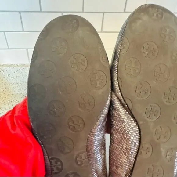 Tory Burch Slip-On Leather Snakeskin Print Reva Ballet Flats Womens Gray Sz 9.5