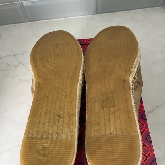 Tory Burch stitched double logo Ines suede espadrilles