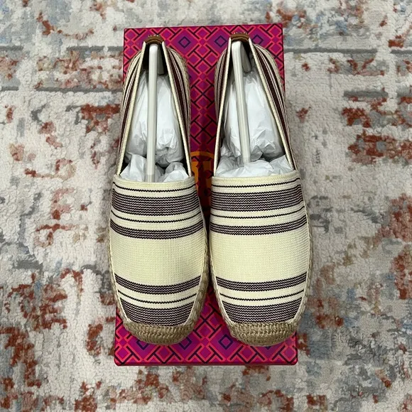Tory Burch Striped Elastic Espadrilles Flats Size 8 Brand New in Box
