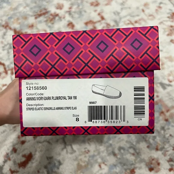 Tory Burch Striped Elastic Espadrilles Flats Size 8 Brand New in Box
