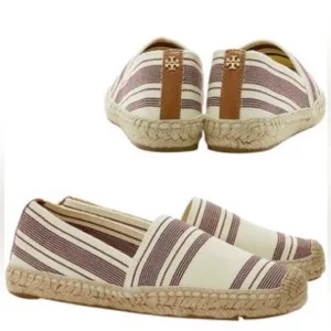 Tory Burch Striped Elastic Espadrilles Flats Size 8 Brand New in Box