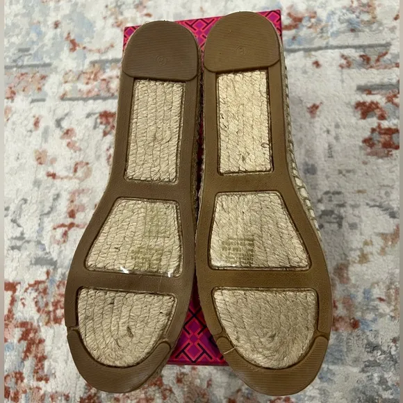 Tory Burch Striped Elastic Espadrilles Flats Size 8 Brand New in Box