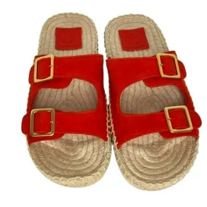 Tory Burch Tangerine Orange Two Band Open Toe Espadrille Slides Sandals Size 7M