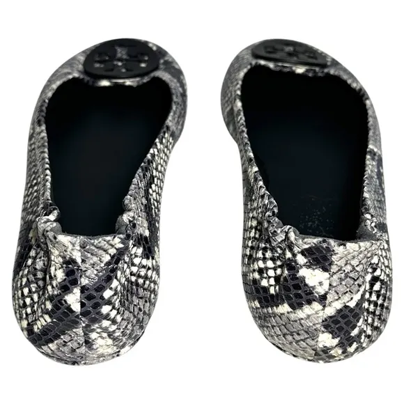 Tory Burch Tri Color Python Embossed Leather Minnie Flats Size 8.5 Animal Print