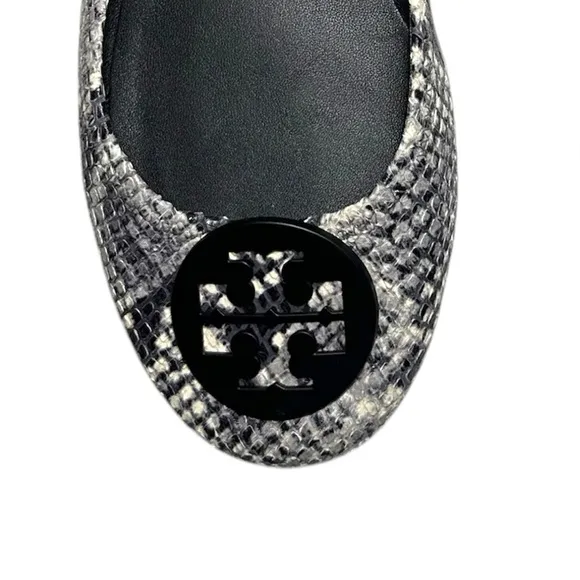 Tory Burch Tri Color Python Embossed Leather Minnie Flats Size 8.5 Animal Print