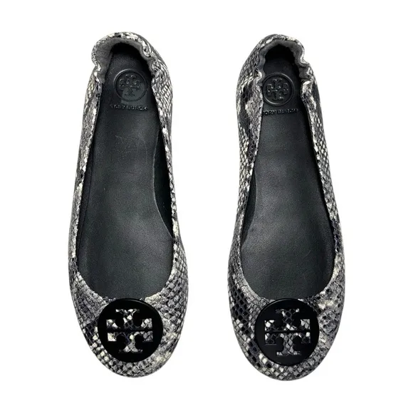Tory Burch Tri Color Python Embossed Leather Minnie Flats Size 8.5 Animal Print