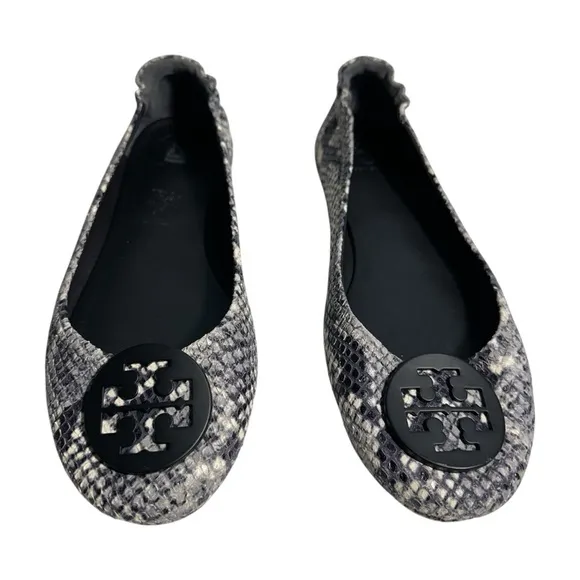 Tory Burch Tri Color Python Embossed Leather Minnie Flats Size 8.5 Animal Print