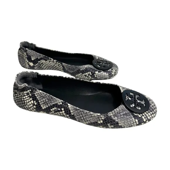 Tory Burch Tri Color Python Embossed Leather Minnie Flats Size 8.5 Animal Print