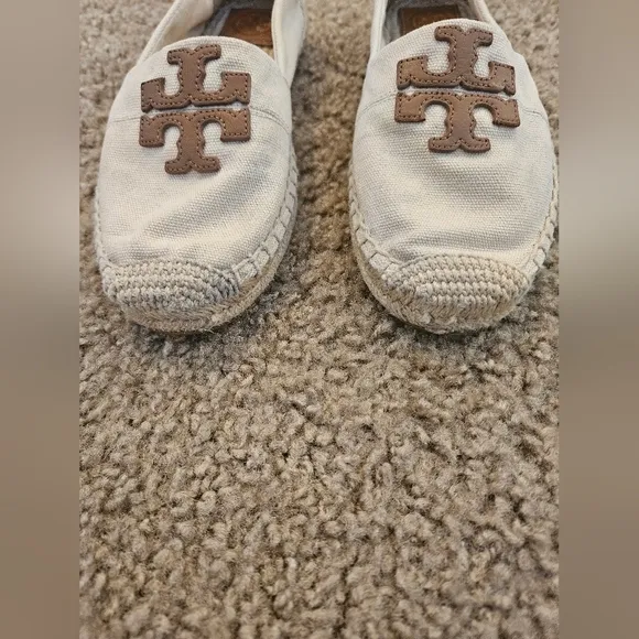 Tory Burch Weston Flat Espadrille Women Tan Canvas Slip On Loafer Shoe, Size 6.5