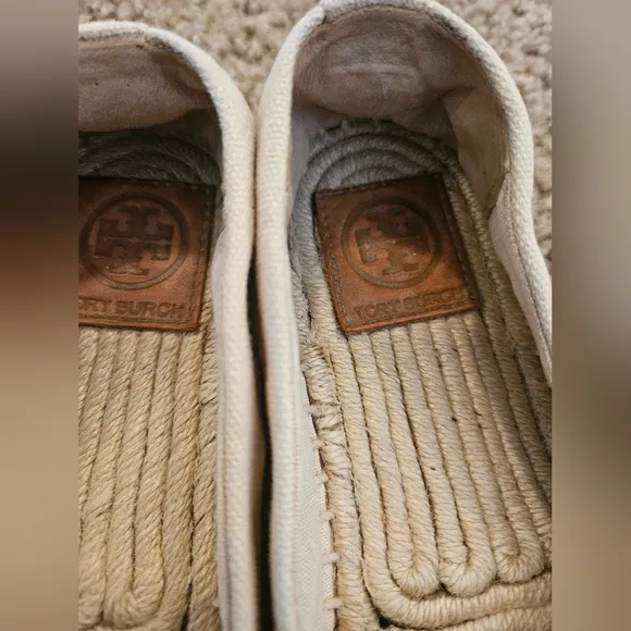 Tory Burch Weston Flat Espadrille Women Tan Canvas Slip On Loafer Shoe, Size 6.5