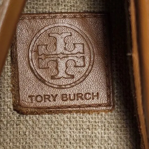TORY BURCH WOMEN'S BEIGE / BROWN MAJORICA 5&quot; WEDGE HEEL ESPADRILLE SIZE 8 (38.5)