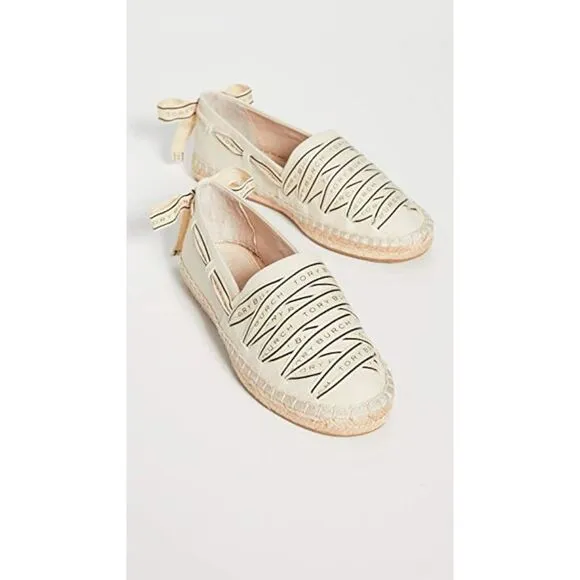 TORY BURCH Womens Ivory 1/2&quot; Platform Grosgrain Toe Slip On Loafers 9.5
