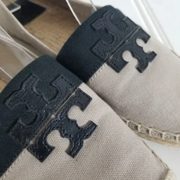 Tory Burch Womens Size 8 Westin Tan Black Khaki Canvas Slip On Flat Shoes