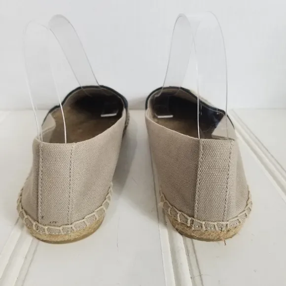 Tory Burch Womens Size 8 Westin Tan Black Khaki Canvas Slip On Flat Shoes