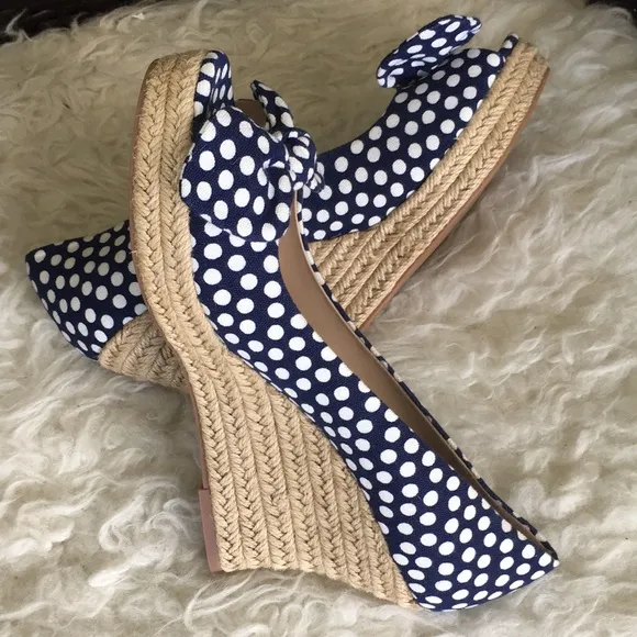 Tory BurchNavy Blue White Polka Dot New Espadrilles Wedges Heels Sandals