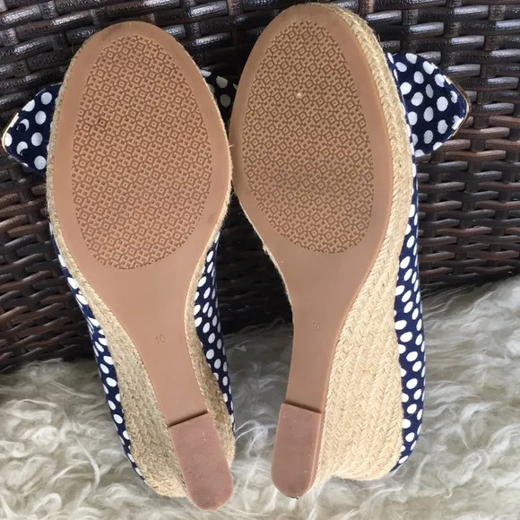 Tory BurchNavy Blue White Polka Dot New Espadrilles Wedges Heels Sandals