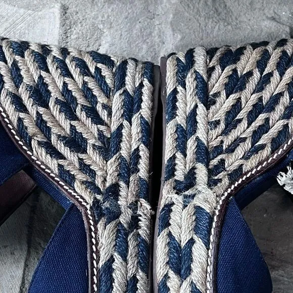 Tory Burch Liney High Wedge Espadrilles Navy Blue SZ 9 with dust bag
