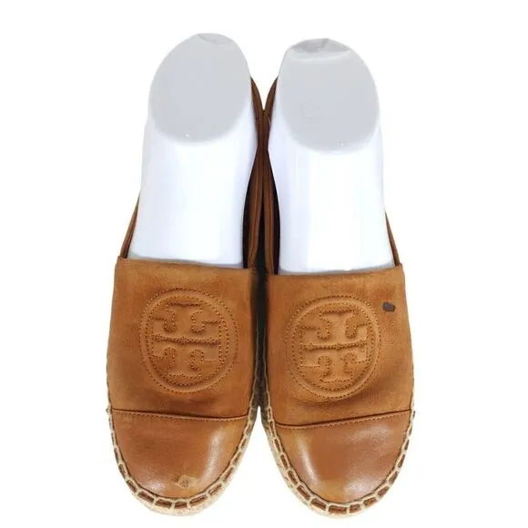 Tory Burch Women's US 7,5M Brown Leather Suede Flats Slip-On Espadrilles Shoes