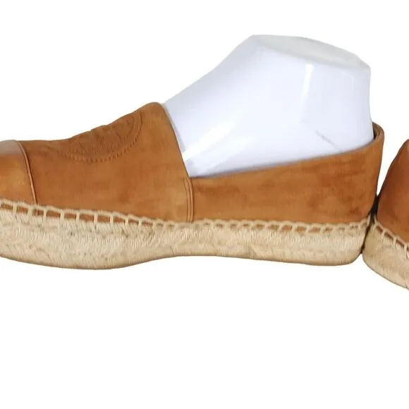 Tory Burch Women's US 7,5M Brown Leather Suede Flats Slip-On Espadrilles Shoes