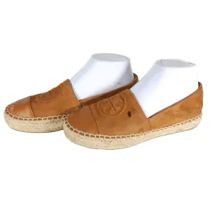 Tory Burch Women's US 7,5M Brown Leather Suede Flats Slip-On Espadrilles Shoes