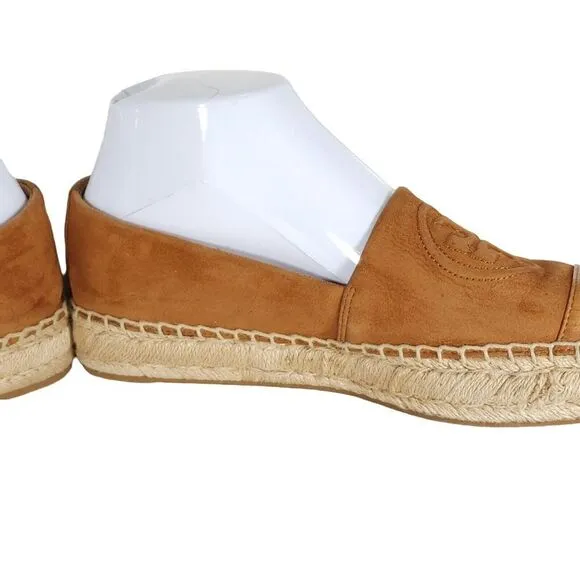 Tory Burch Women's US 7,5M Brown Leather Suede Flats Slip-On Espadrilles Shoes