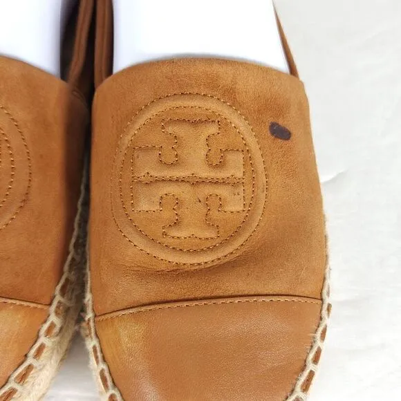 Tory Burch Women's US 7,5M Brown Leather Suede Flats Slip-On Espadrilles Shoes