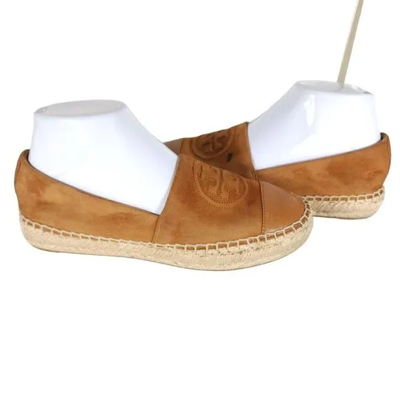 Tory Burch Women's US 7,5M Brown Leather Suede Flats Slip-On Espadrilles Shoes