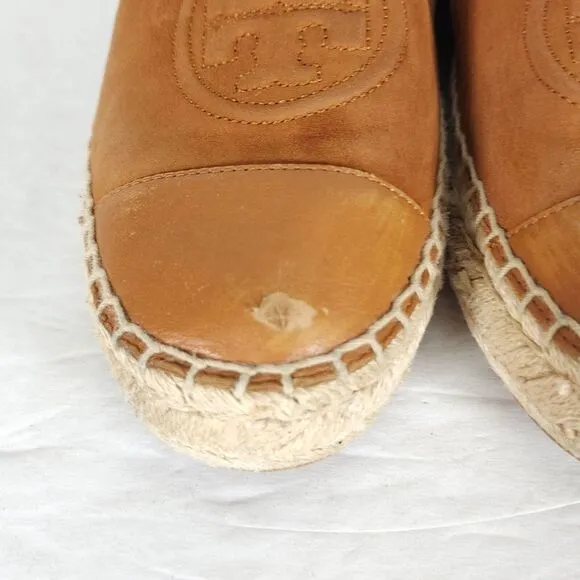 Tory Burch Women's US 7,5M Brown Leather Suede Flats Slip-On Espadrilles Shoes
