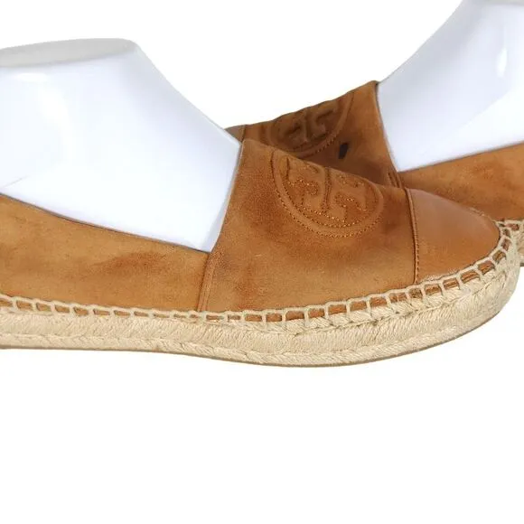 Tory Burch Women's US 7,5M Brown Leather Suede Flats Slip-On Espadrilles Shoes