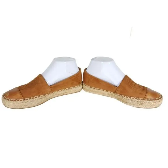 Tory Burch Women's US 7,5M Brown Leather Suede Flats Slip-On Espadrilles Shoes