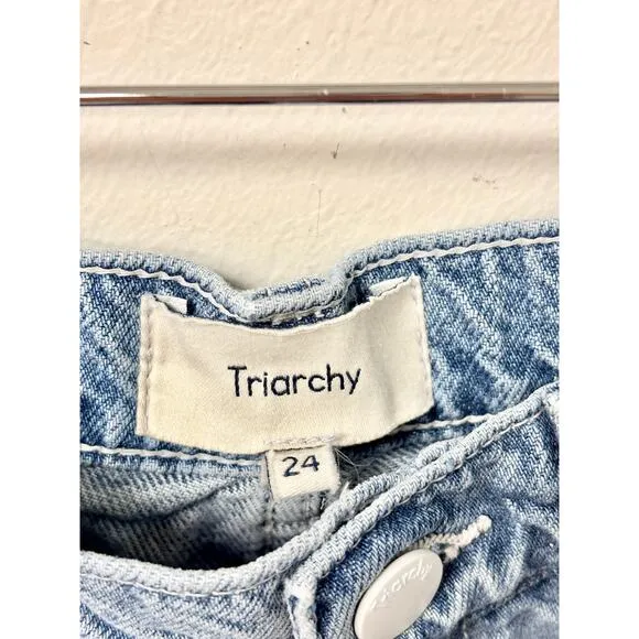 Triarchy Cotton Blend High Waisted Denim Straight Jeans Blue Women's Size 24