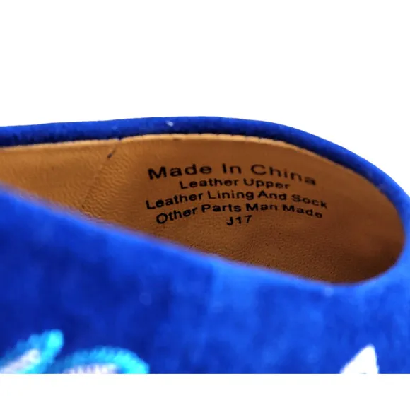 Trotters Estee Embroidered Suede Flats Blue Floral Leather Slip-On Ballet Shoes