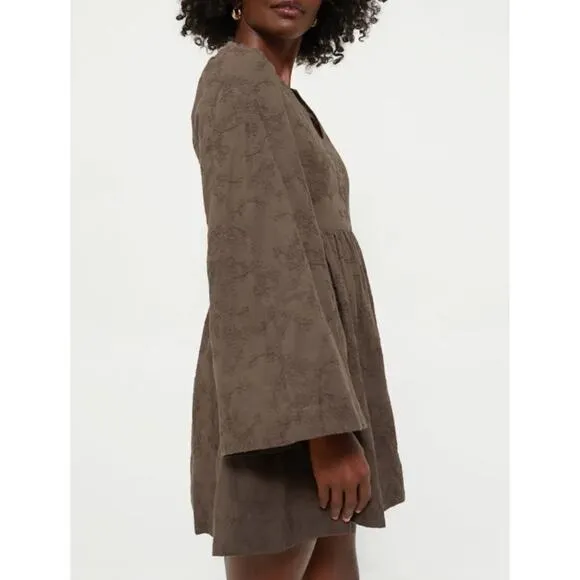 Tuckernuck Hyacinth House Women's Brown Textured Becca Bell-Sleeved Dress Xsmall