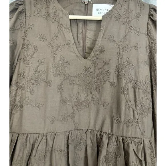 Tuckernuck Hyacinth House Women's Brown Textured Becca Bell-Sleeved Dress Xsmall